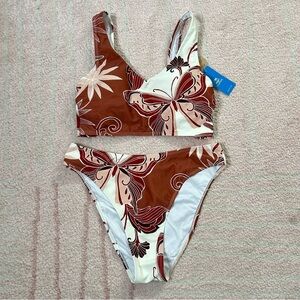 NWT Cupshe Terra Cotta Cream Butterfly Print Bikini Small Top Medium Bottoms